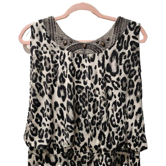 Dressbarn‎ Collection Leopard Print Dress Lined Embellished Size 16 Black Tan - Picture 4 of 12